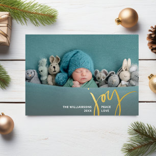 Joy Peace Love-kerstkalligrafie 2 Foto's Gold Folie Uitnodiging