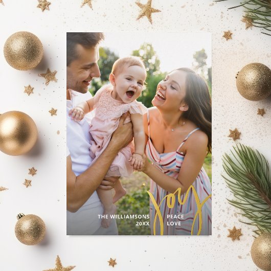 Joy Peace Love-kerstkalligrafie 2 Foto's Gold Folie Uitnodiging