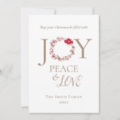 JOY PEACE LOVE Kerstkrans | Rood Beige Feestdagenkaart (Voorkant)
