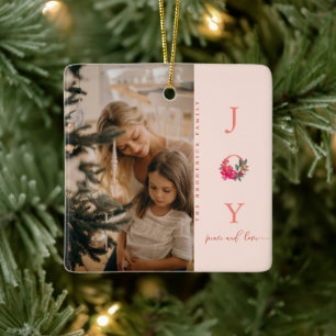 Joy Peace Love   Kerstmis Familie Foto Keramisch Ornament