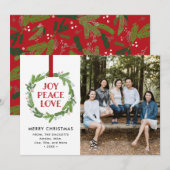 Joy Peace Love krans Feestdagenkaart (Voorkant / Achterkant)
