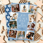 Joy Peace Love & Light Hanukkah 10 Instant Photo Feestdagenkaart<br><div class="desc">Joy, Peace, Love & Light with Star of David, 10 Instant Photo Collage Hanukkah Holiday Kaart. De groet en de achtergrond kunnen in om het even welke kleur van uw keus worden veranderd. Ontworpen / oorspronkelijke illustratie door vet*fa*tin. Gemakkelijk om met uw eigen tekstbericht, naam, jaar, foto, of afbeelding te...</div>