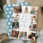 Joy Peace Love & Light Hanukkah 10 Instant Photo Feestdagenkaart<br><div class="desc">Joy, Peace, Love & Light with Star of David, 10 Instant Photo Collage Hanukkah Holiday Kaart. De groet en de achtergrond kunnen in om het even welke kleur van uw keus worden veranderd. Ontworpen / oorspronkelijke illustratie door vet*fa*tin. Gemakkelijk om met uw eigen tekstbericht, naam, jaar, foto, of afbeelding te...</div>