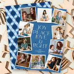 Joy Peace Love & Light Hanukkah 10 Instant Photo H Feestdagenkaart<br><div class="desc">Joy, Peace, Love & Light with Star of David, 10 Instant Photo Collage Hanukkah Holiday Kaart. De groet en de achtergrond kunnen in om het even welke kleur van uw keus worden veranderd. Ontworpen / oorspronkelijke illustratie door vet*fa*tin. Gemakkelijk om met uw eigen tekstbericht, naam, jaar, foto, of afbeelding te...</div>