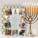 Joy Peace Love & Light Hanukkah 10 Instant Photo H Feestdagenkaart<br><div class="desc">Joy, Peace, Love & Light with Star of David, 10 Instant Photo Collage Hanukkah Holiday Kaart. De groet en de achtergrond kunnen in om het even welke kleur van uw keus worden veranderd. Ontworpen / oorspronkelijke illustratie door vet*fa*tin. Gemakkelijk om met uw eigen tekstbericht, naam, jaar, foto, of afbeelding te...</div>