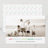 Joy Peace Love Merry Happy Holiday Fotokaart Feestdagenkaart (Voorkant / Achterkant)