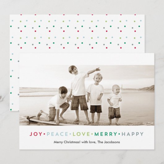 Joy Peace Love Merry Happy Holiday Fotokaart Feestdagenkaart (Voorkant / Achterkant)