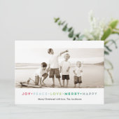 Joy Peace Love Merry Happy Holiday Fotokaart Feestdagenkaart (Staand voorkant)