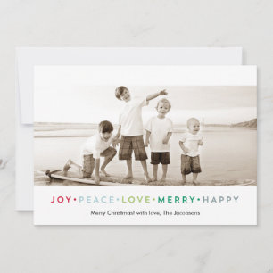 Joy Peace Love Merry Happy Holiday Fotokaart Feestdagenkaart
