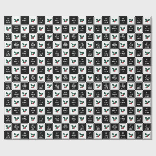 Joy Peace Love | Moderne feestdag in zwart-wit Cadeaupapier (Vlak)