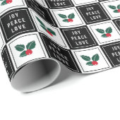 Joy Peace Love | Moderne feestdag in zwart-wit Cadeaupapier (Rol Hoek)