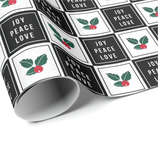 Joy Peace Love | Moderne feestdag in zwart-wit Cadeaupapier (Rol Hoek)