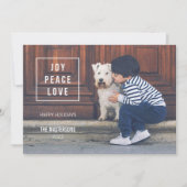 Joy Peace Love | Moderne vakantiefotokaart Feestdagenkaart (Voorkant)