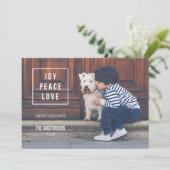Joy Peace Love | Moderne vakantiefotokaart Feestdagenkaart (Staand voorkant)