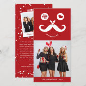 Joy Peace Love Mustache Smiling Face Funny Foto Feestdagenkaart (Voorkant / Achterkant)