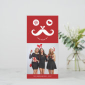 Joy Peace Love Mustache Smiling Face Funny Foto Feestdagenkaart (Staand voorkant)