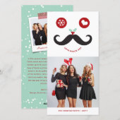 Joy Peace Love Mustache Smiling Face Funny Foto Feestdagenkaart (Voorkant / Achterkant)