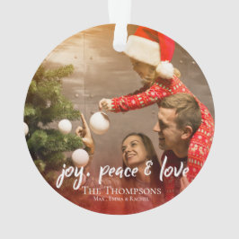 Joy Peace Love Red Plaid Foto Kerstboom Ornament