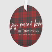Joy Peace Love Red Plaid Foto Kerstboom Ornament (voorkant)