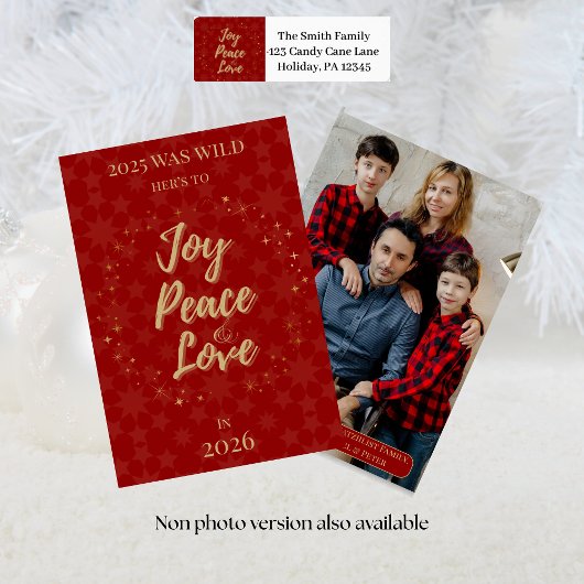Joy, Peace, Love Red Star Adresetiketten Etiket
