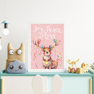 Joy Peace Love Schattige rendieren en kerstverlich Poster