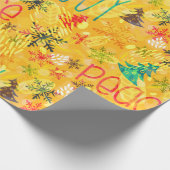 Joy Peace Love Typografie Yellow kerst patroon Cadeaupapier (Hoek)