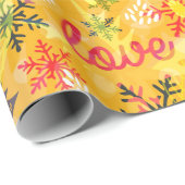 Joy Peace Love Typografie Yellow kerst patroon Cadeaupapier (Rol Hoek)