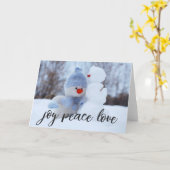 Joy Peace Love UW FOTO of Keep Snowman Photo Kaart (Gele Bloem)