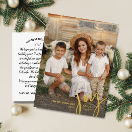 Joy Peace Love Vertical kerstfoto Gold Folie Feestdagen Briefkaart