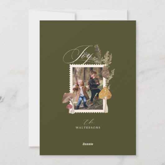 Joy Peace Love Waterverf Woodsy Mushrooms Foto Feestdagenkaart (Achterkant)