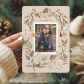 Joy Peace Love Waterverf Woodsy Mushrooms Foto Feestdagenkaart