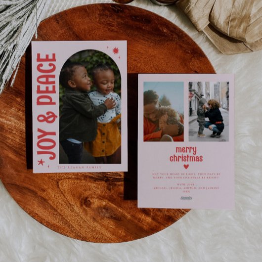 Joy & Peace Minimalist Pink Arch Feestdagenkaart