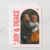 Joy & Peace Minimalist Pink Arch Feestdagenkaart (Voorkant)