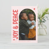 Joy & Peace Minimalist Pink Arch Feestdagenkaart (Staand voorkant)