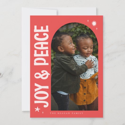 Joy & Peace Minimalist Red Arch Feestdagenkaart (Voorkant)