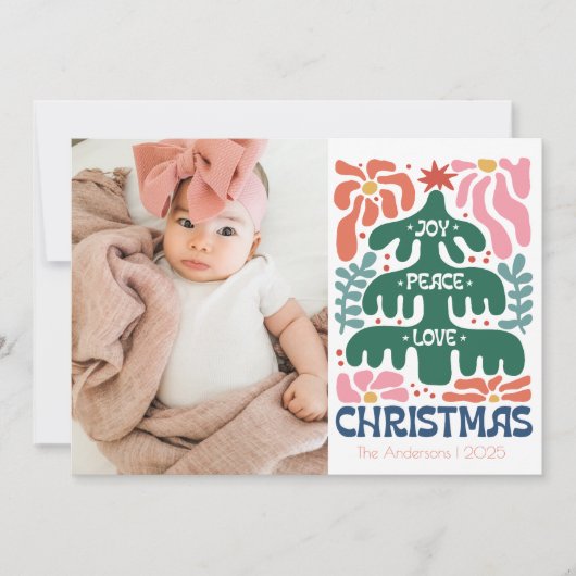 Joy Peace Retro Kerstmis Feestdagenkaart (Voorkant)