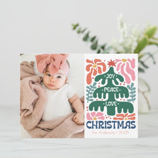 Joy Peace Retro Kerstmis Feestdagenkaart (Staand voorkant)