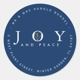 Joy & Peace Return-adres - Kerstblauw hart Ronde Sticker