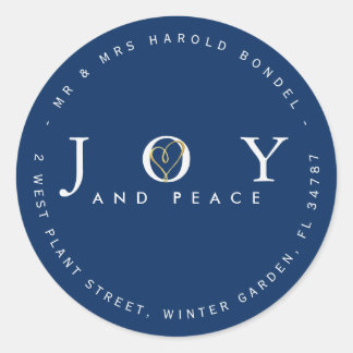 Joy & Peace Return-adres - Kerstblauw hart Ronde Sticker