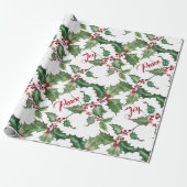 Joy Peace Waterverf Holly en Berries Cadeaupapier (Uitgerold)