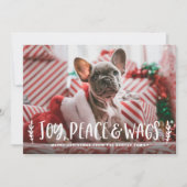 Joy Peach Wags Lettering Dog Foto Feestdagenkaart (Voorkant)
