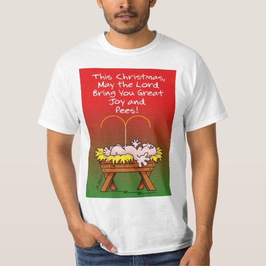 Joy & Pees!!! - Grappig kerstfeest T-shirt (Voorkant)