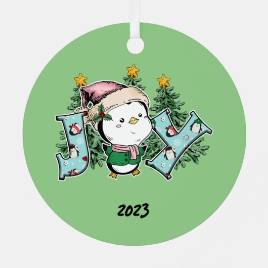 Joy Penguin Kerstmis Metalen Ornament (Achterkant)