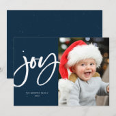 Joy-penseelscript modern marjos, één foto kerstmis feestdagenkaart (Voorkant / Achterkant)