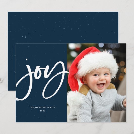 Joy-penseelscript modern marjos, één foto kerstmis feestdagenkaart (Voorkant / Achterkant)