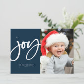 Joy-penseelscript modern marjos, één foto kerstmis feestdagenkaart (Staand voorkant)
