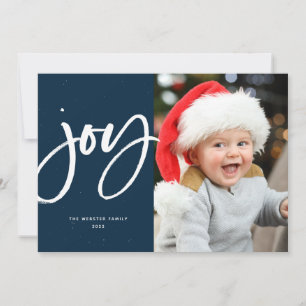 Joy-penseelscript modern marjos, één foto kerstmis feestdagenkaart