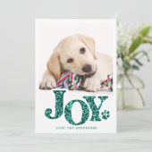 JOY Personalized Pet Photo Blauwgroen Paw Print Do Feestdagenkaart (Staand voorkant)