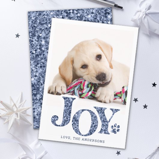 JOY Personalized Pet Photo Blue Paw Print Dog Feestdagenkaart