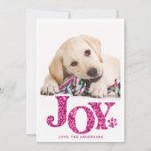 JOY Personalized Pet Photo Pink Paw Print Dog Feestdagenkaart (Voorkant)